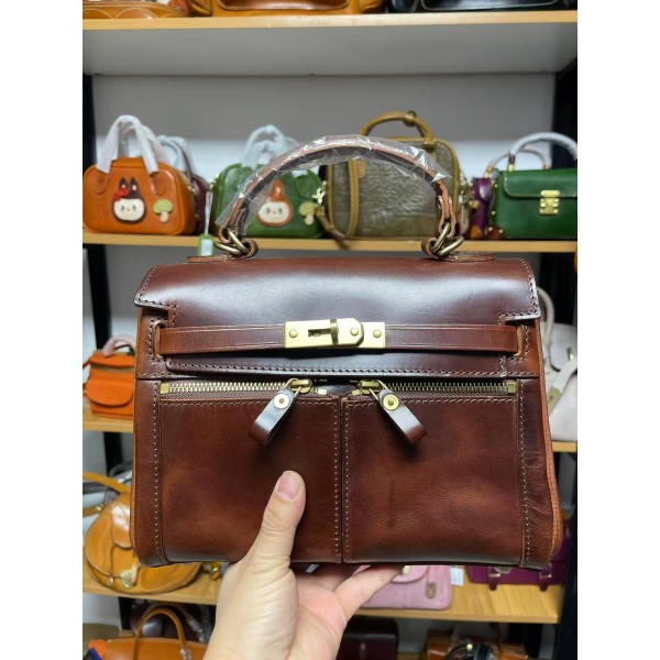 Heavy oil wax thickened vegetable tanned leather Lacas Kelly bag